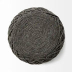 Pouf rond en laine tressée marron Allium