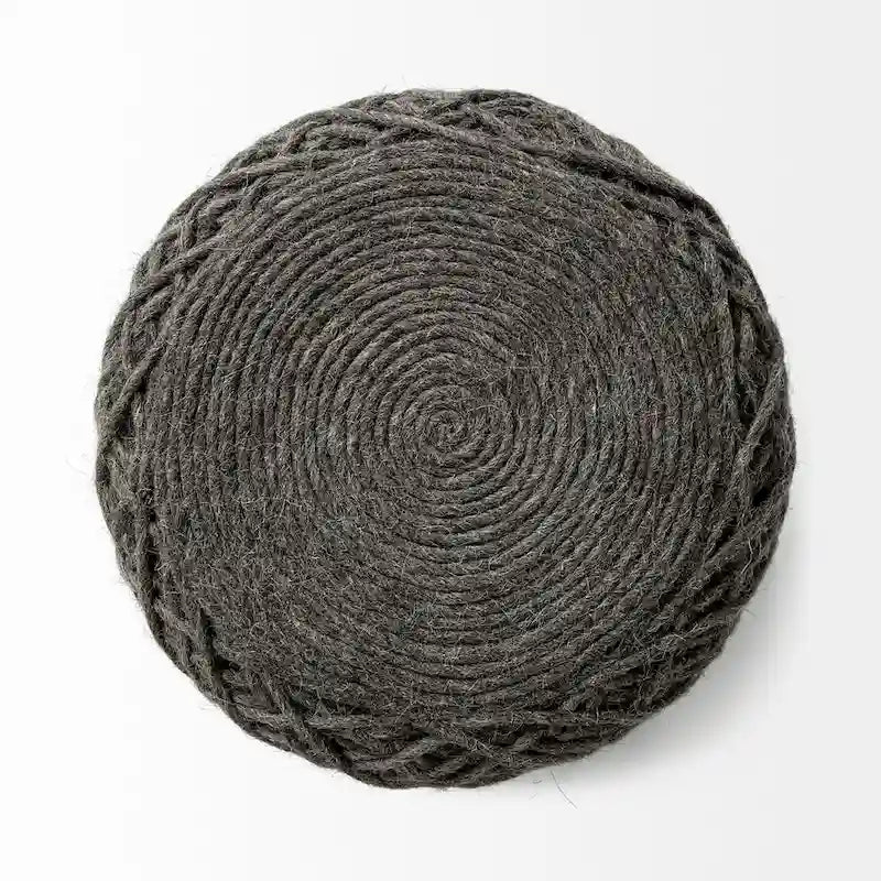 Pouf rond en laine tressée marron Allium