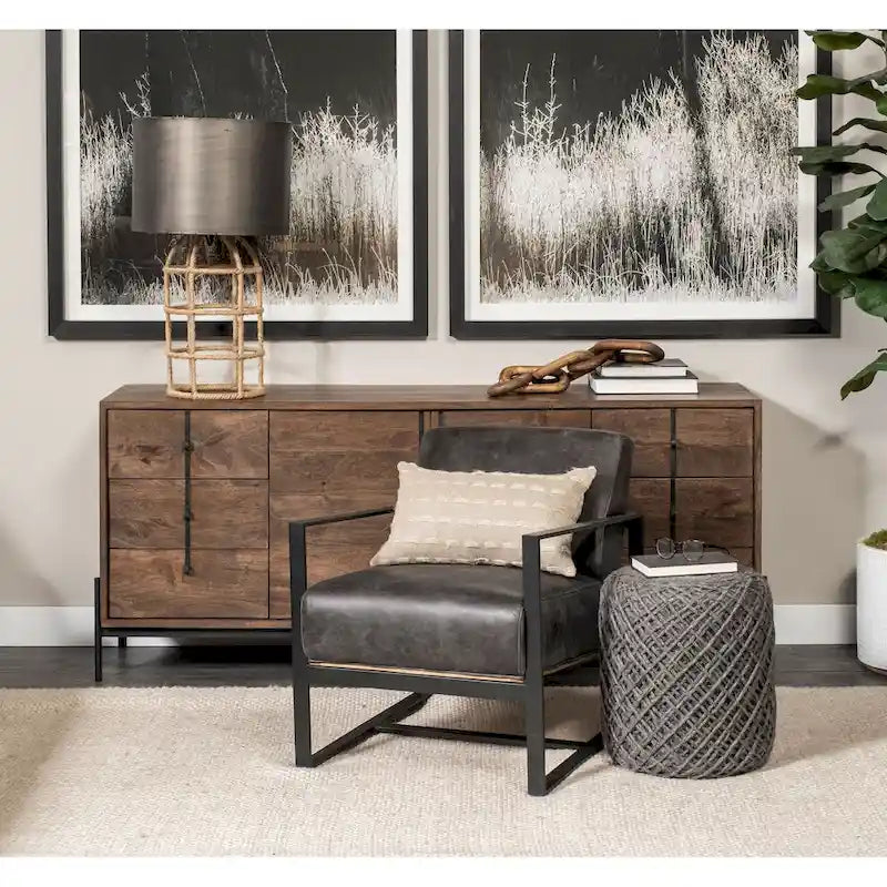 Pouf rond en laine tressée marron Allium