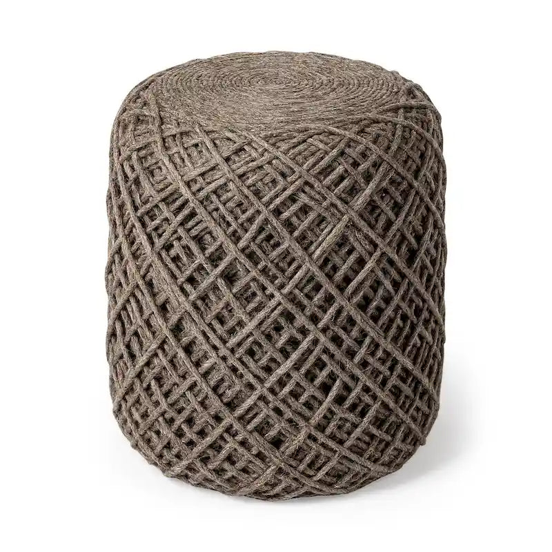 Pouf rond en laine tressée marron Allium