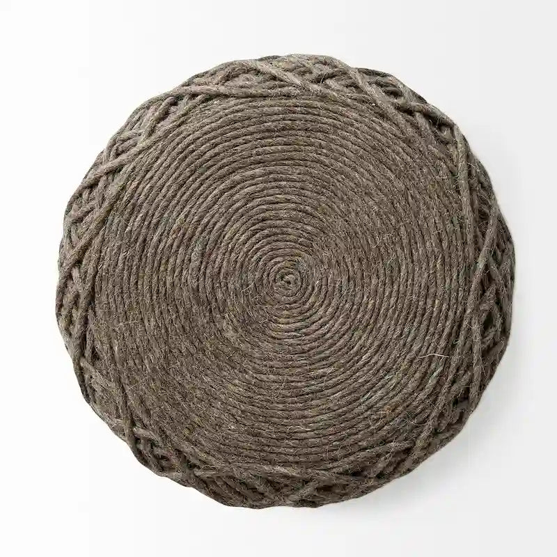 Pouf rond en laine tressée marron Allium
