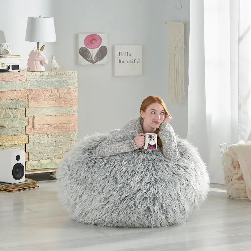 Pouf Mosier Modern Glam en fausse fourrure
