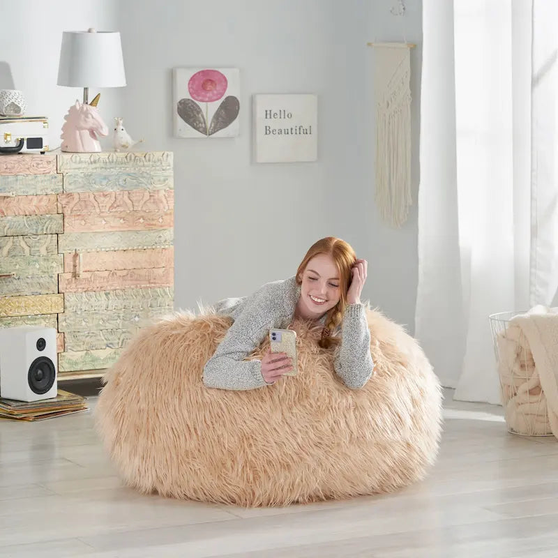 Pouf Mosier Modern Glam en fausse fourrure