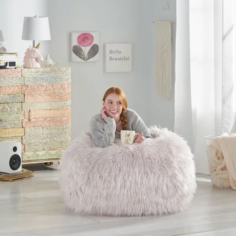 Pouf Mosier Modern Glam en fausse fourrure