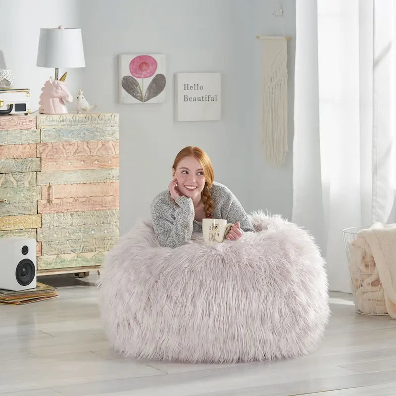 Pouf Mosier Modern Glam en fausse fourrure