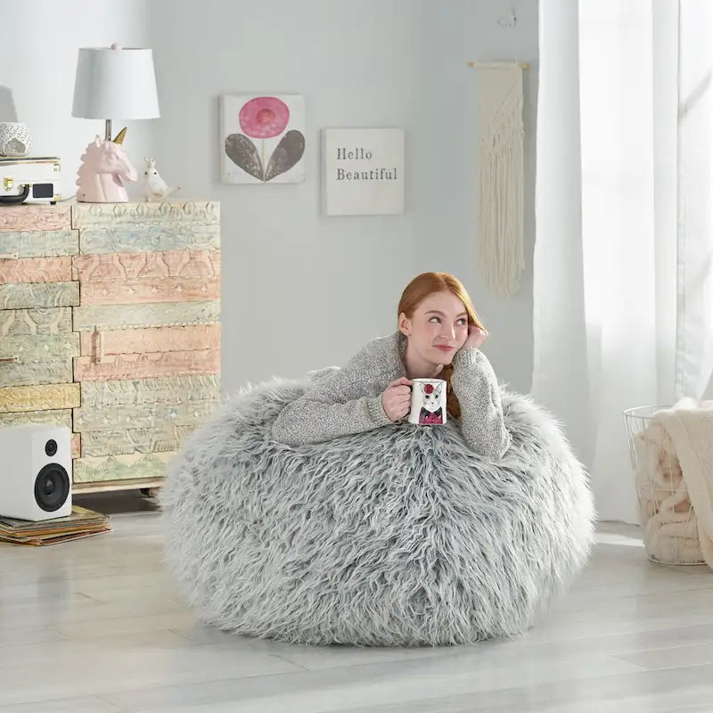 Pouf Mosier Modern Glam en fausse fourrure