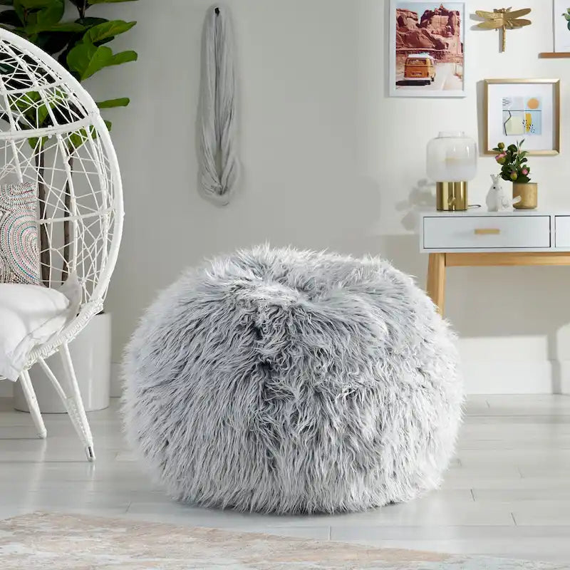 Pouf Mosier Modern Glam en fausse fourrure