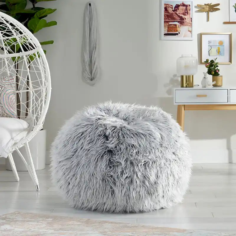 Pouf Mosier Modern Glam en fausse fourrure