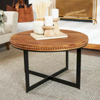 Table basse en bois perlé avec base en métal en X - Marron - 76,2 x 76,2 x 40,6 cm