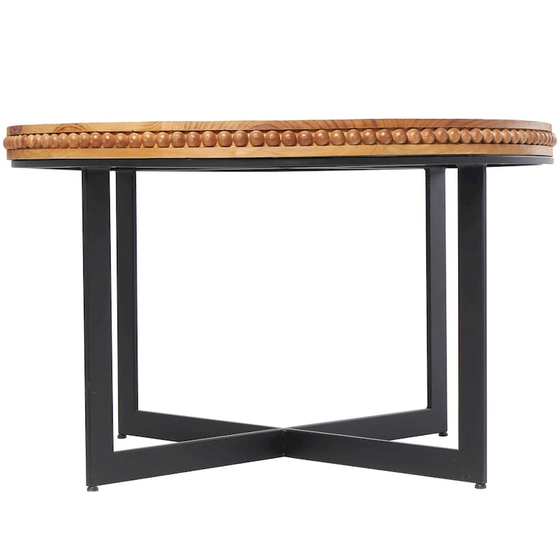 Table basse en bois perlé avec base en métal en X - Marron - 76,2 x 76,2 x 40,6 cm