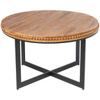 Table basse en bois perlé avec base en métal en X - Marron - 76,2 x 76,2 x 40,6 cm