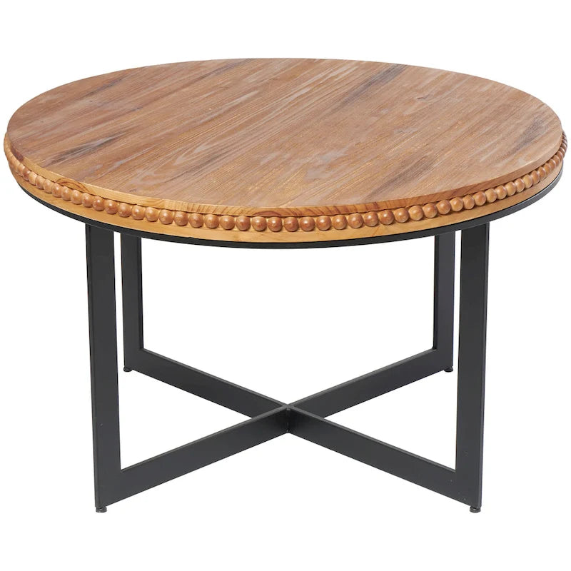 Table basse en bois perlé avec base en métal en X - Marron - 76,2 x 76,2 x 40,6 cm