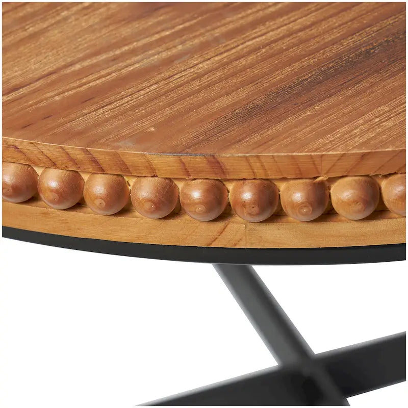 Table basse en bois perlé avec base en métal en X - Marron - 76,2 x 76,2 x 40,6 cm