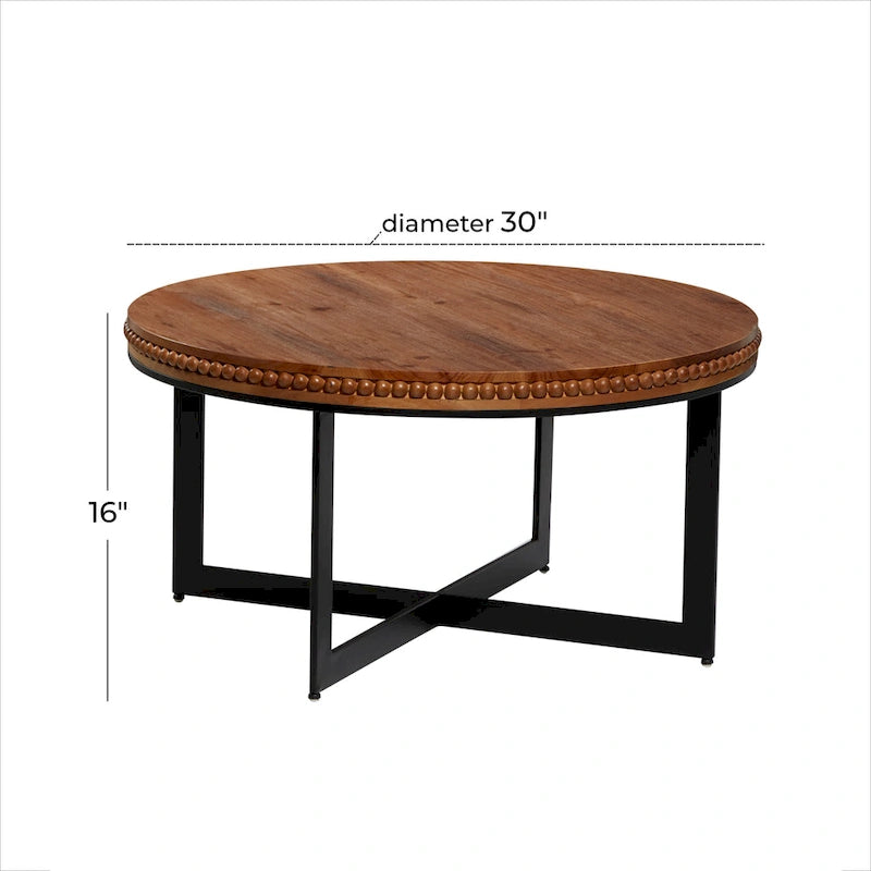 Table basse en bois perlé avec base en métal en X - Marron - 76,2 x 76,2 x 40,6 cm