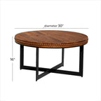 Table basse en bois perlé avec base en métal en X - Marron - 76,2 x 76,2 x 40,6 cm