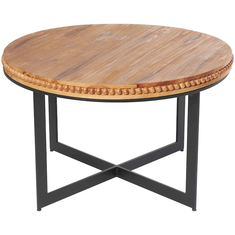 Table basse en bois perlé avec base en métal en X - Marron - 76,2 x 76,2 x 40,6 cm