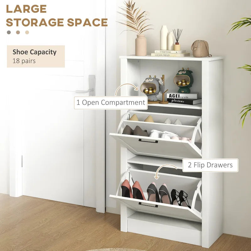 Meuble à chaussures, Organiseur de rangement à chaussures autoportant avec 2 tiroirs à abattant, étagères réglables