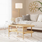 Table basse ovale à 2 niveaux Sonia Bohemian en bois clair avec étagère de rangement en rotin