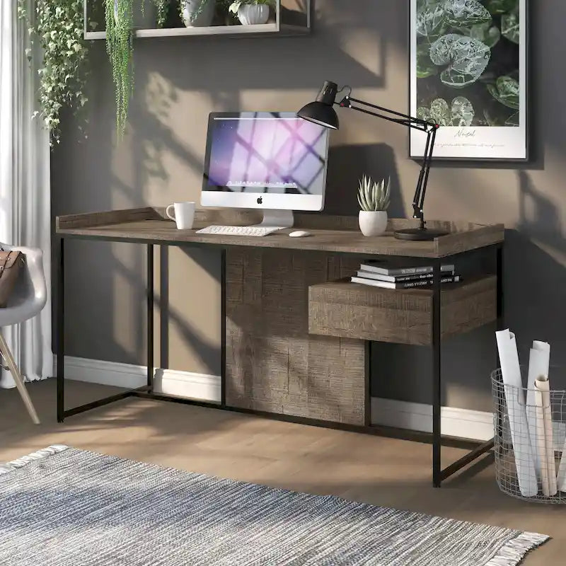 Bureau d'ordinateur Jaxon Industrial en acier de 63 pouces avec ports USB