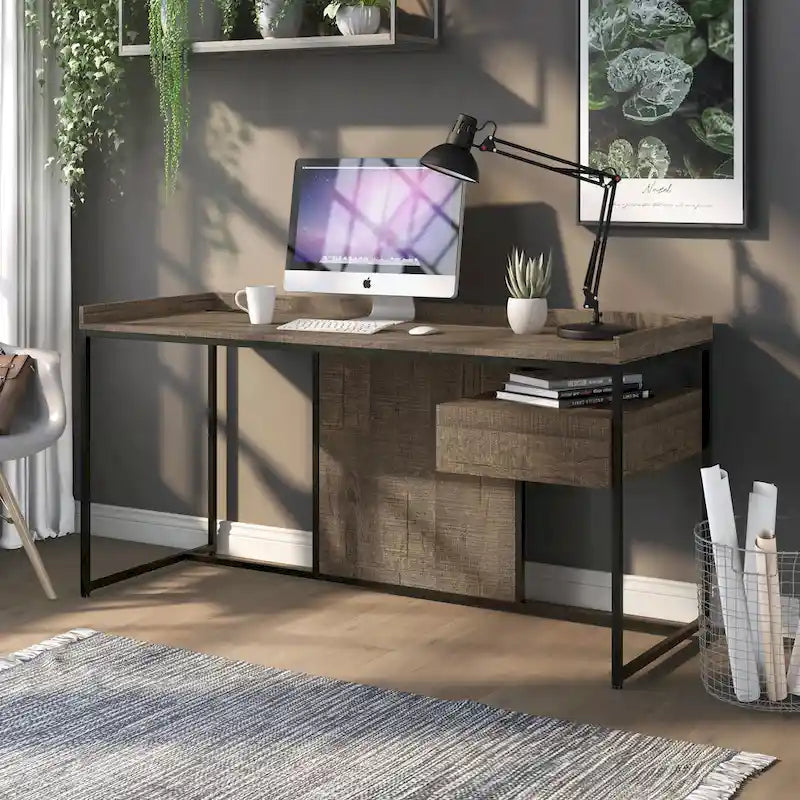 Bureau d'ordinateur Jaxon Industrial en acier de 63 pouces avec ports USB