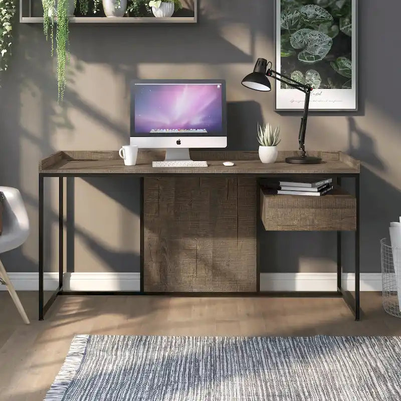 Bureau d'ordinateur Jaxon Industrial en acier de 63 pouces avec ports USB