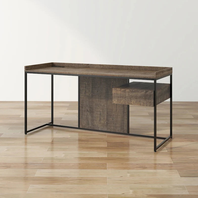 Bureau d'ordinateur Jaxon Industrial en acier de 63 pouces avec ports USB