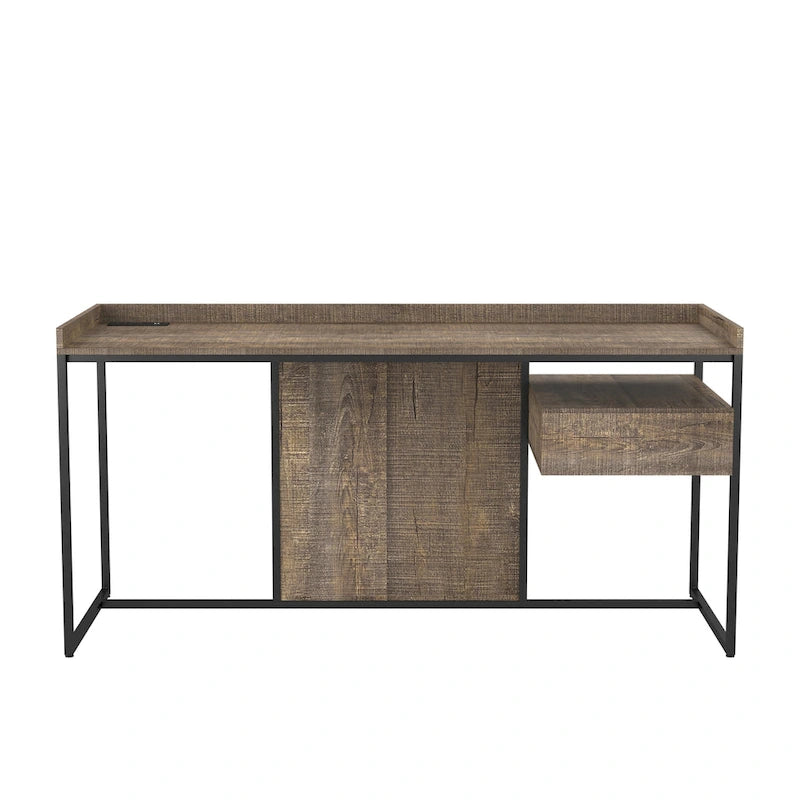 Bureau d'ordinateur Jaxon Industrial en acier de 63 pouces avec ports USB