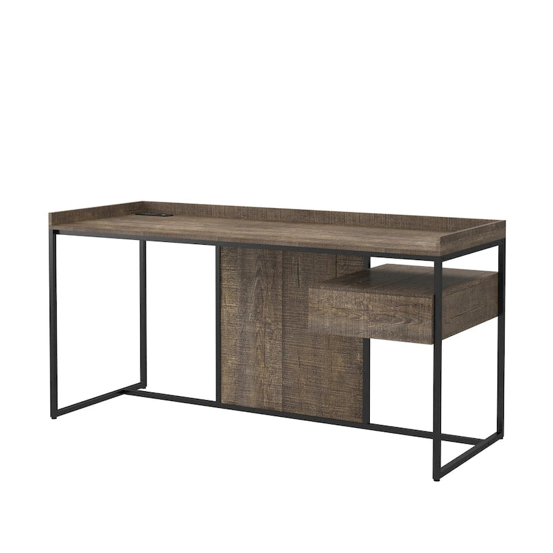 Bureau d'ordinateur Jaxon Industrial en acier de 63 pouces avec ports USB