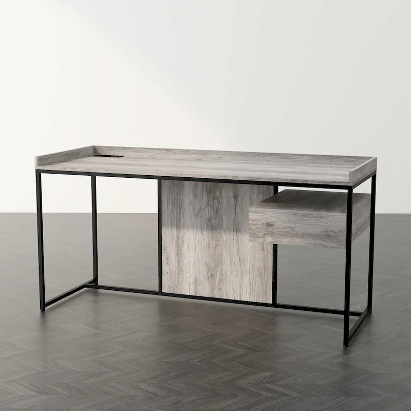 Bureau d'ordinateur Jaxon Industrial en acier de 63 pouces avec ports USB