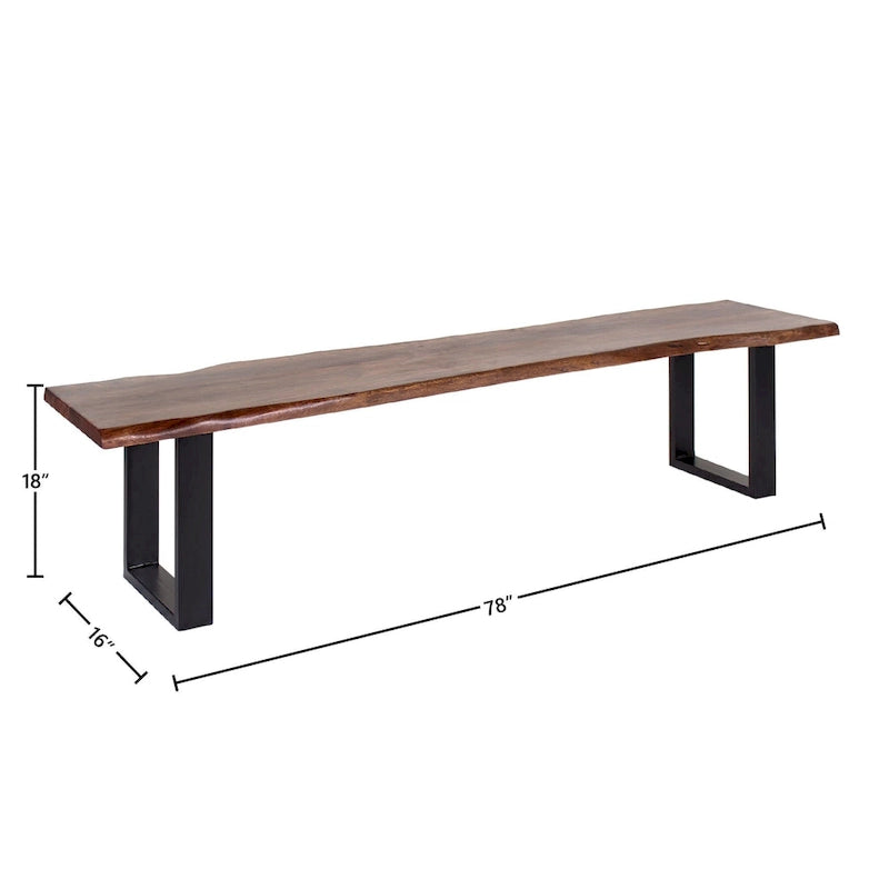 Banc de salle à manger Jessore en bois d'acacia brut de sciage et fer forgé