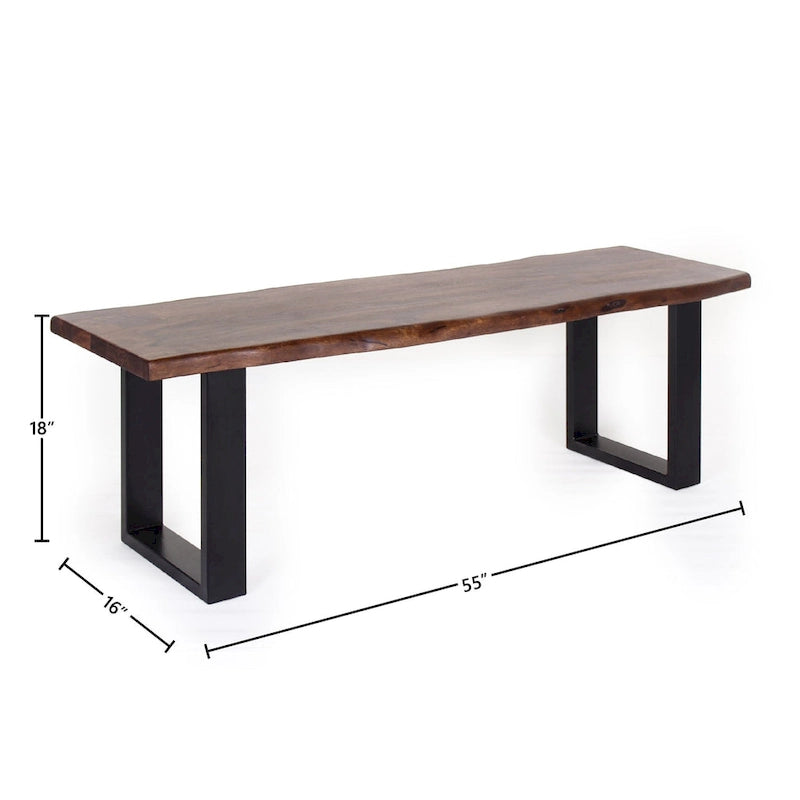 Banc de salle à manger Jessore en bois d'acacia brut de sciage et fer forgé