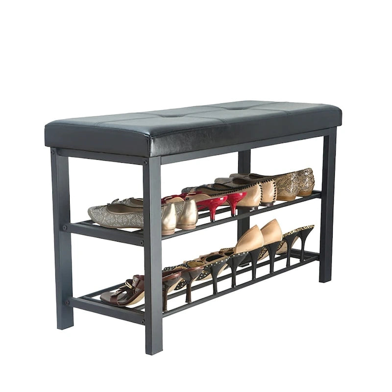 Banc d'entrée avec rangement à chaussures noir - 32 x 12,6 x 18