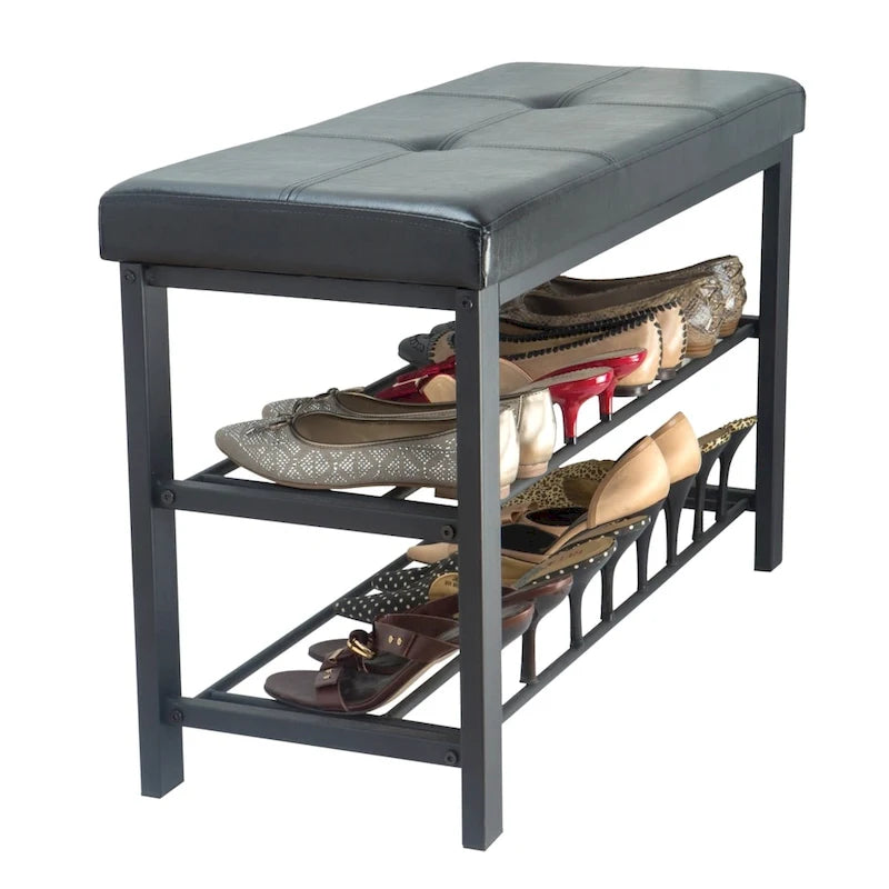 Banc d'entrée avec rangement à chaussures noir - 32 x 12,6 x 18