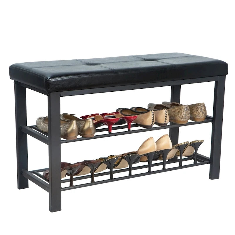 Banc d'entrée avec rangement à chaussures noir - 32 x 12,6 x 18