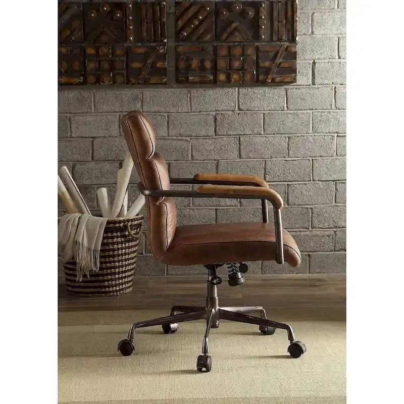 Fauteuil de bureau Harith, cuir pleine fleur marron rétro