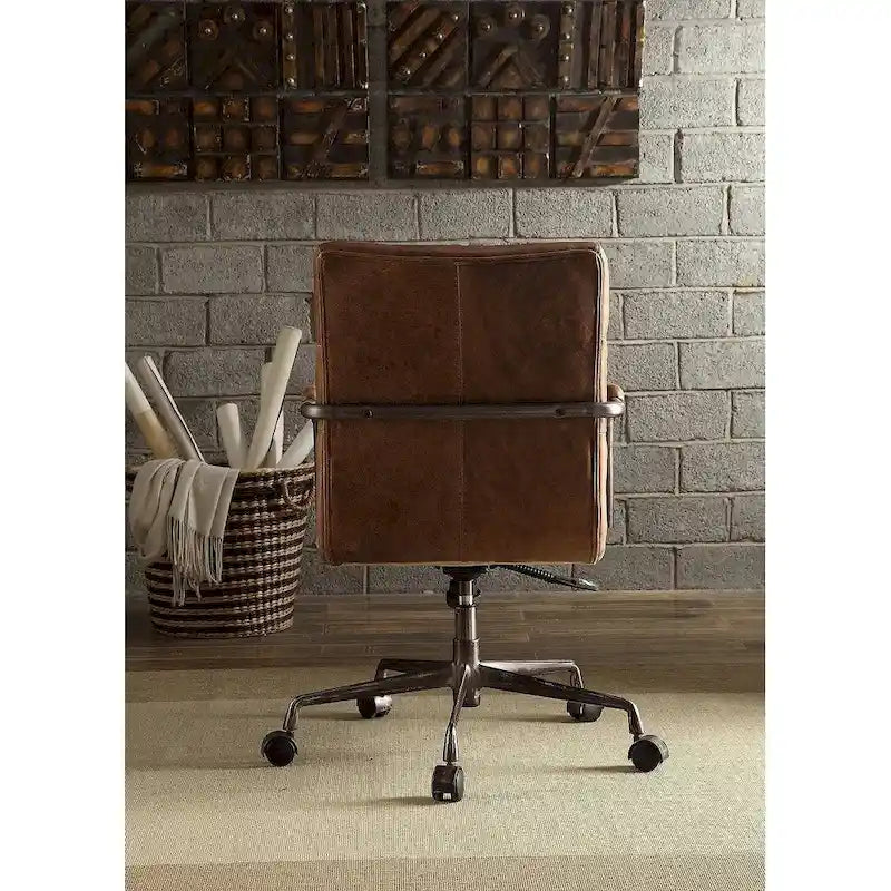 Fauteuil de bureau Harith, cuir pleine fleur marron rétro