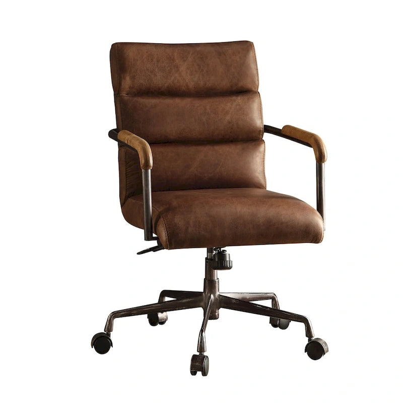 Fauteuil de bureau Harith, cuir pleine fleur marron rétro