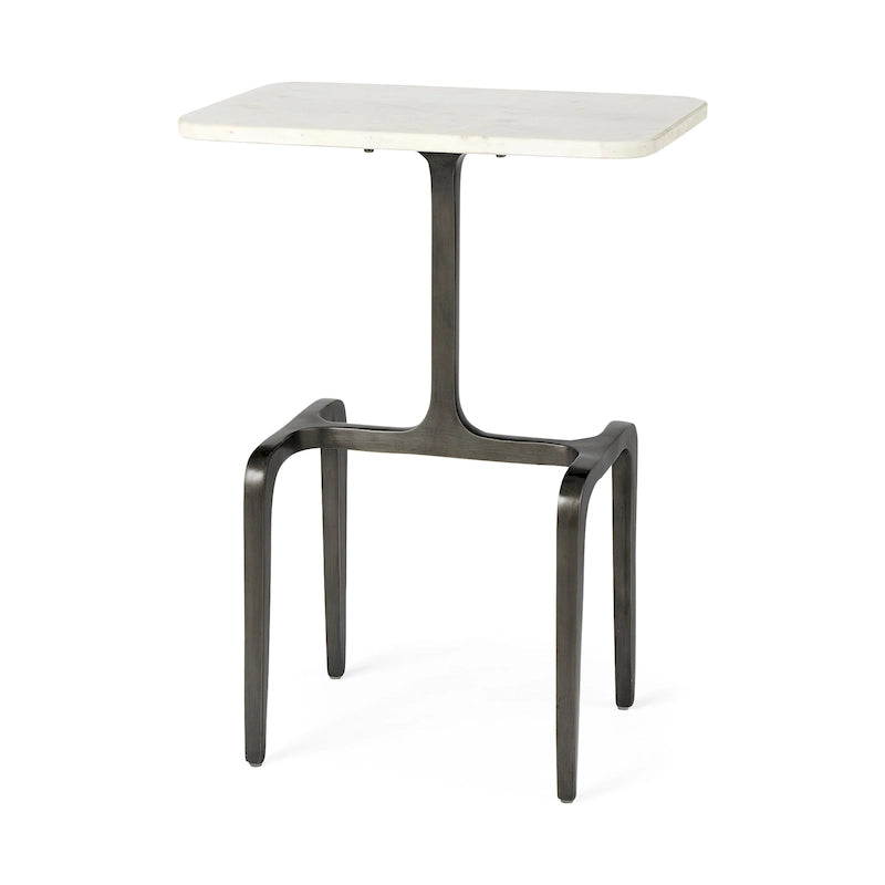 Table d'appoint rectangulaire à plateau en marbre blanc et piètement en métal doré - 17,3 L x 11,3 l x 22,8 H