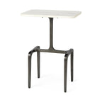 Table d'appoint rectangulaire à plateau en marbre blanc et piètement en métal doré - 17,3 L x 11,3 l x 22,8 H