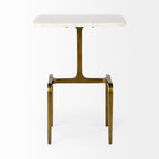 Table d'appoint rectangulaire à plateau en marbre blanc et piètement en métal doré - 17,3 L x 11,3 l x 22,8 H