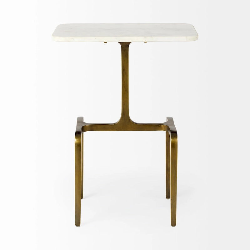 Table d'appoint rectangulaire à plateau en marbre blanc et piètement en métal doré - 17,3 L x 11,3 l x 22,8 H