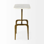 Table d'appoint rectangulaire à plateau en marbre blanc et piètement en métal doré - 17,3 L x 11,3 l x 22,8 H