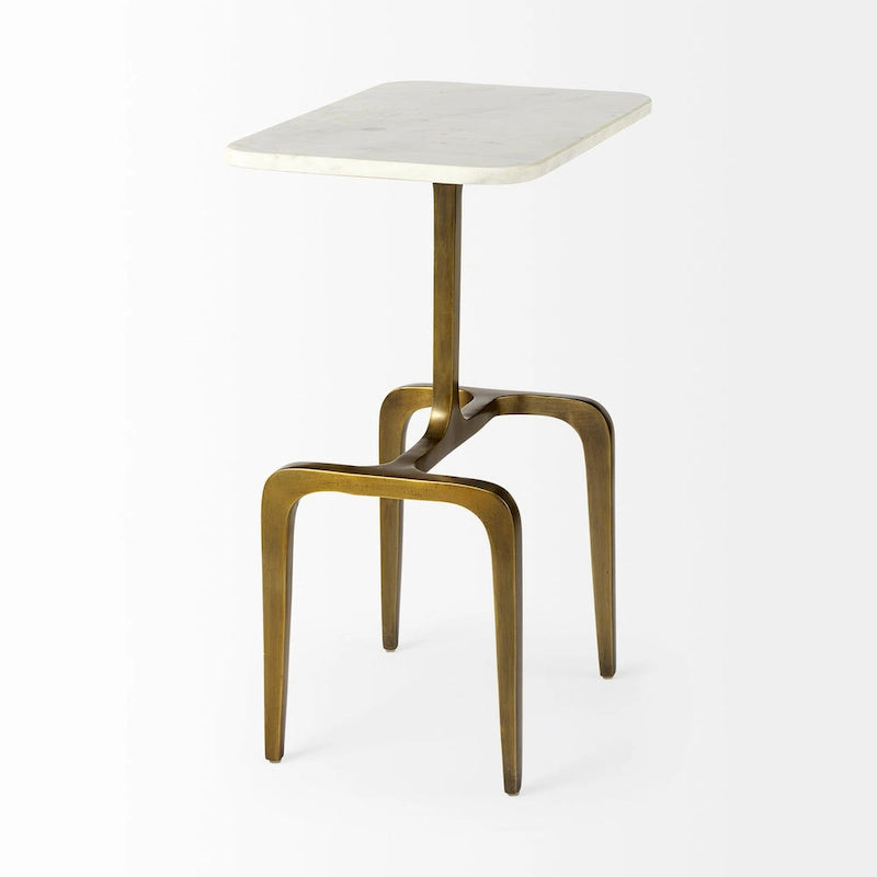 Table d'appoint rectangulaire à plateau en marbre blanc et piètement en métal doré - 17,3 L x 11,3 l x 22,8 H