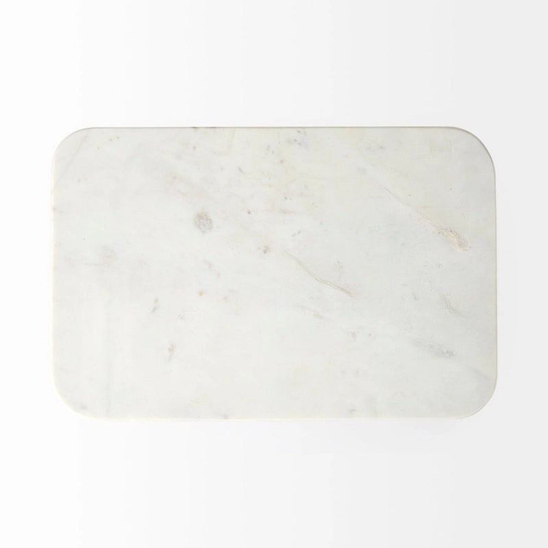 Table d'appoint rectangulaire à plateau en marbre blanc et piètement en métal doré - 17,3 L x 11,3 l x 22,8 H