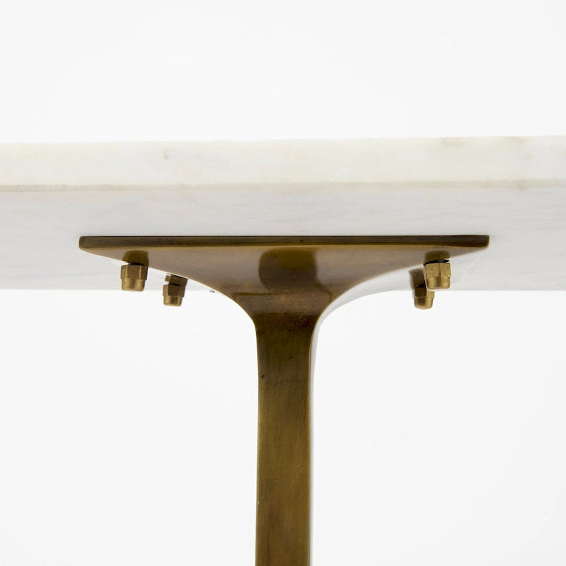 Table d'appoint rectangulaire à plateau en marbre blanc et piètement en métal doré - 17,3 L x 11,3 l x 22,8 H