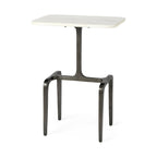 Table d'appoint rectangulaire à plateau en marbre blanc et piètement en métal doré - 17,3 L x 11,3 l x 22,8 H