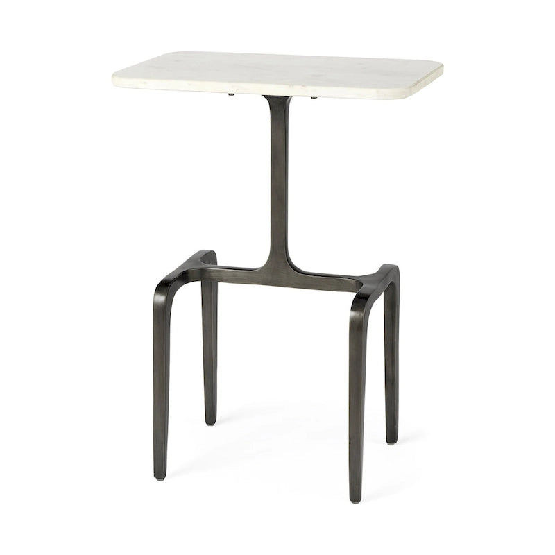Table d'appoint rectangulaire à plateau en marbre blanc et piètement en métal doré - 17,3 L x 11,3 l x 22,8 H