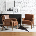 Fauteuil d'appoint Olivia Farmhouse en similicuir avec pieds en bois massif