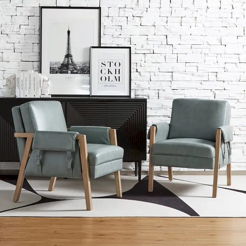 Fauteuil d'appoint Olivia Farmhouse en similicuir avec pieds en bois massif