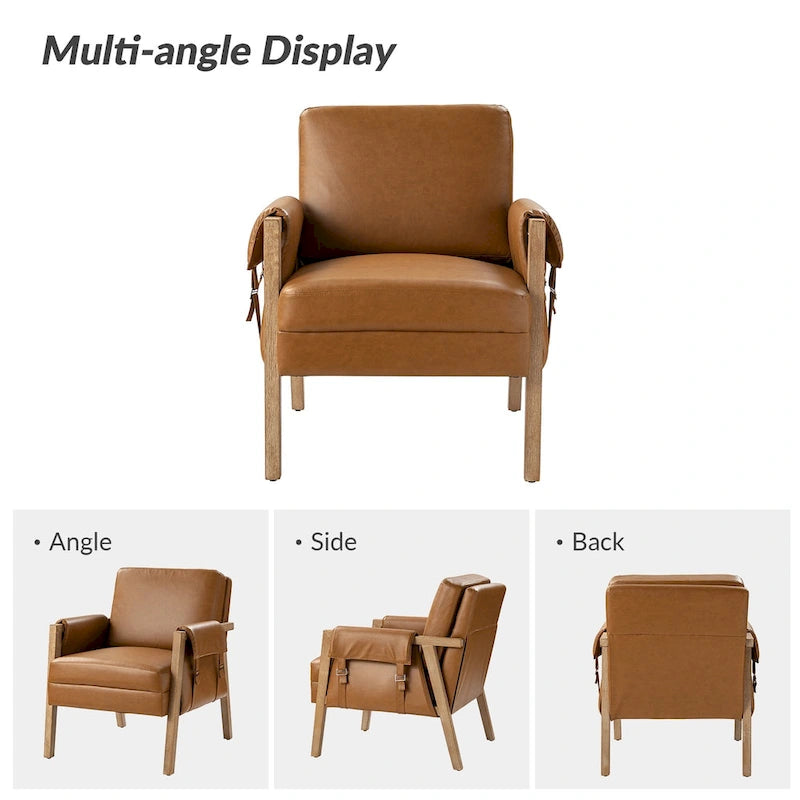 Fauteuil d'appoint Olivia Farmhouse en similicuir avec pieds en bois massif